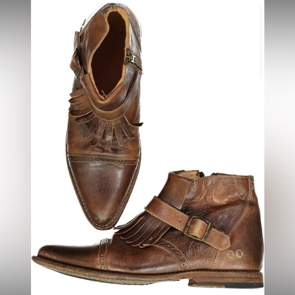 Bed Stu Cobbler Organic Leather “Dipper” Distressed Ankle Boots w/Fringe, Size 8 - Picture 3 of 15